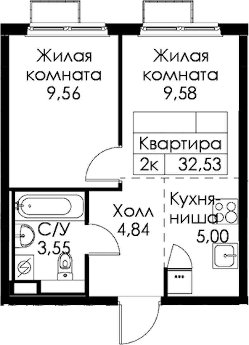 1-комнатная квартира 32.53 м², 8/15 эт., ЖК «Янинский лес»